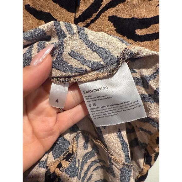 Reformation Tiger Print Mini Dress Tie-Strap Slip Style Size 4 - Picture 4 of 4
